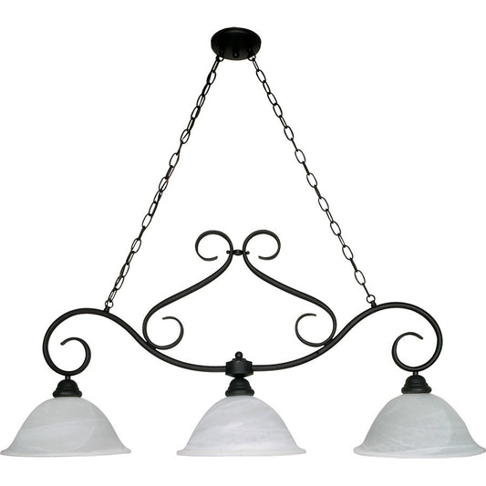 Nuvo Castillo 44in 3-Light Chandelier | Sonoma Bronze and Alabaster Swirl Glass | Dining Room & Living Room | 18 x 10 x 38 in | Model 60-382