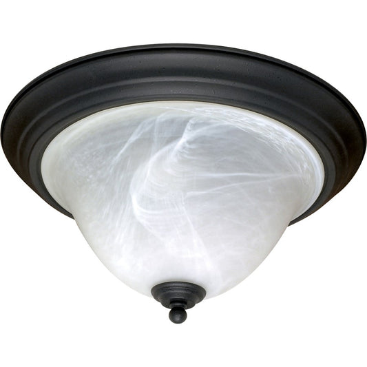 Nuvo Castillo 16in 2-Light Flush Mount | Textured Black and Alabaster Swirl Glass | Ceiling & Hallway & Bathroom | 15.25 x 8 x 16 in | Model 60-383