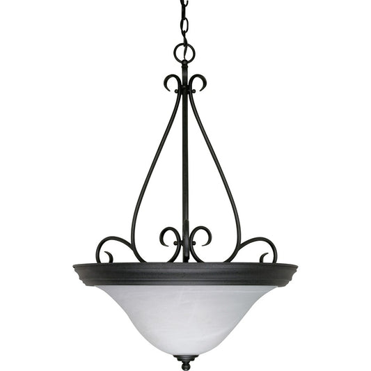 Nuvo Castillo 19in 3-Light Pendant | Textured Black and Alabaster Swirl Glass | Kitchen Island & Dining Room | 20.5 x 20.5 x 28.5 in | Model 60-385