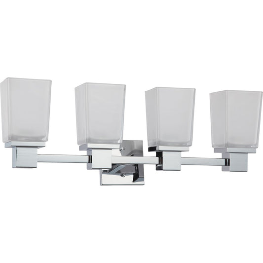 Nuvo Parker 26in 4-Light Vanity Light | Modern Prairie Polished Chrome and Sandstone Etched Glass | Bathroom Vanity | 26 x 9.5 x 6.375 in | Model 60-4004