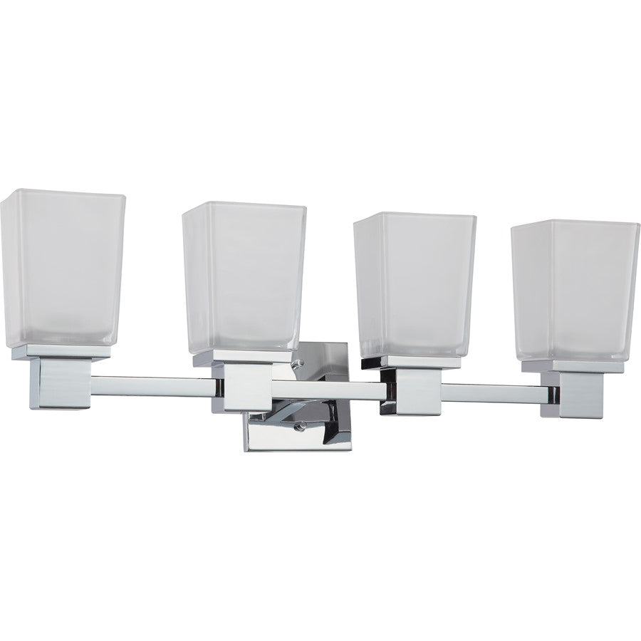 Nuvo Parker 26in 4-Light Vanity Light | Modern Prairie Polished Chrome and Sandstone Etched Glass | Bathroom Vanity | 26 x 9.5 x 6.375 in | Model 60-4004