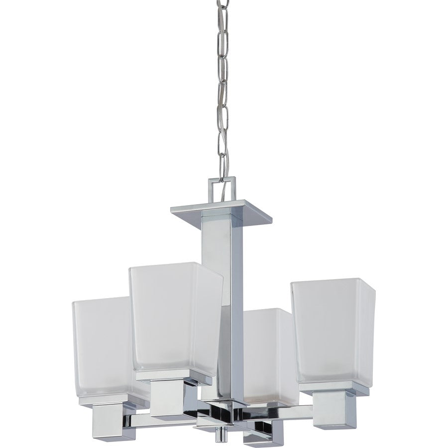 Nuvo Parker 18in 4-Light Chandelier | Modern Prairie Polished Chrome and Sandstone Etched Glass | Dining Room & Living Room | 18 x 16 in | Model 60-4005