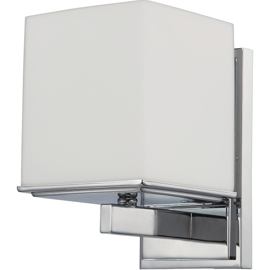 Nuvo Bento 1-Light Vanity Light | Modern Polished Chrome and Satin White Glass | Bathroom Vanity & Powder Room | 5.25 x 8.5 in, Extends 7 | Model 60-4081