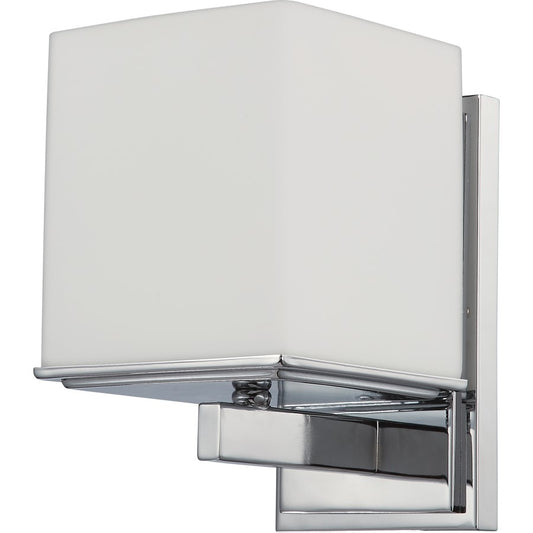 Nuvo Bento 1-Light Vanity Light | Modern Polished Chrome and Satin White Glass | Bathroom Vanity & Powder Room | 5.25 x 8.5 in, Extends 7 | Model 60-4081