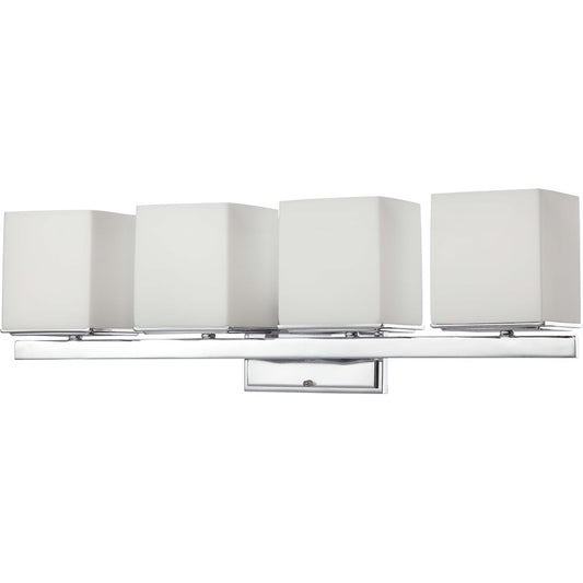 Nuvo Bento 30in 4-Light Vanity Light | Polished Chrome and Satin White Glass | Bathroom Vanity | 27 x 9 x 13 in | Model 60-4084