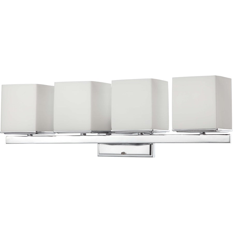 Nuvo Bento 30in 4-Light Vanity Light | Polished Chrome and Satin White Glass | Bathroom Vanity | 27 x 9 x 13 in | Model 60-4084