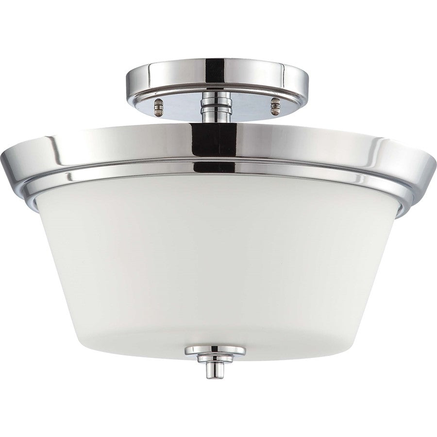 Nuvo Bento 2-Light Semi-Flush Mount | Contemporary Polished Chrome and Satin White Glass | Living Room, Bedroom & Hallway Ceiling Light | Model 60-4087