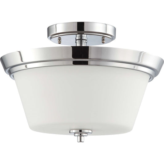 Nuvo Bento 2-Light Semi-Flush Mount | Contemporary Polished Chrome and Satin White Glass | Living Room, Bedroom & Hallway Ceiling Light | Model 60-4087