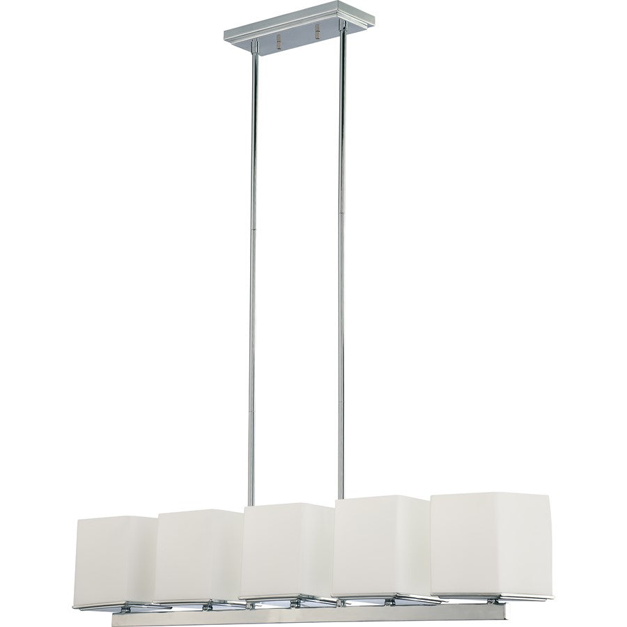 Nuvo Bento 37.5in 5-Light Island Chandelier | Polished Chrome and Satin White Glass | Kitchen Island & Dining Room | 42 x 8 x 11 in | Model 60-4091