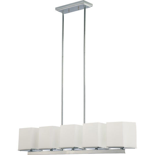 Nuvo Bento 37.5in 5-Light Island Chandelier | Polished Chrome and Satin White Glass | Kitchen Island & Dining Room | 42 x 8 x 11 in | Model 60-4091