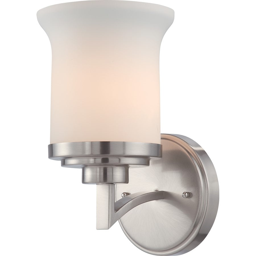 Nuvo Harmony 1-Light Vanity Light | Modern Brushed Nickel and Satin White Glass | Bathroom Vanity & Powder Room | 6 x 10.25 x 7.25 in | Model 60-4101