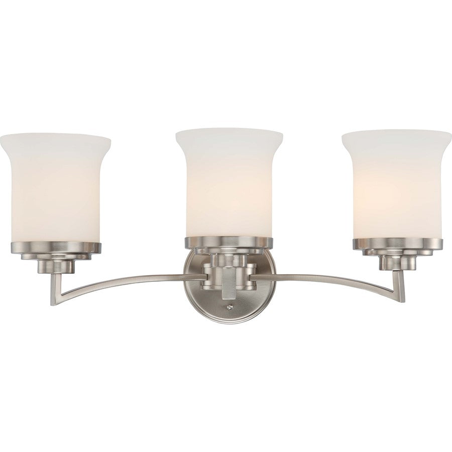 Nuvo Harmony 24.75in 3-Light Vanity Light | Transitional Brushed Nickel and Satin White Glass | Bathroom Vanity | 26 x 10 x 13 in | Model 60-4103