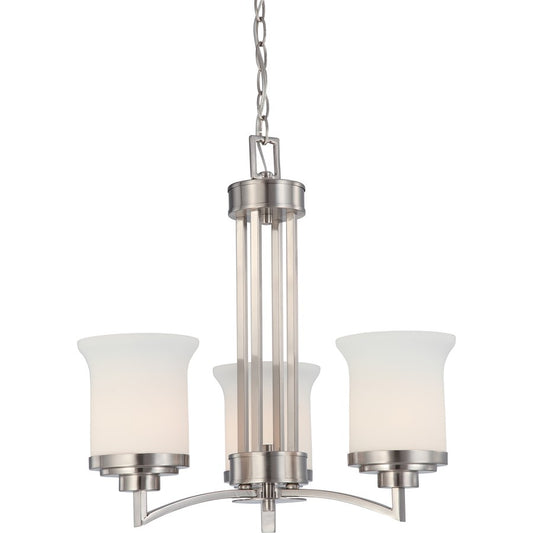 Nuvo Lighting Harmony 20in 3-Light Chandelier | Brushed Nickel and Satin White Glass | Dining Room & Living Room | 21 x 13 x 20 in | Model 60-4104