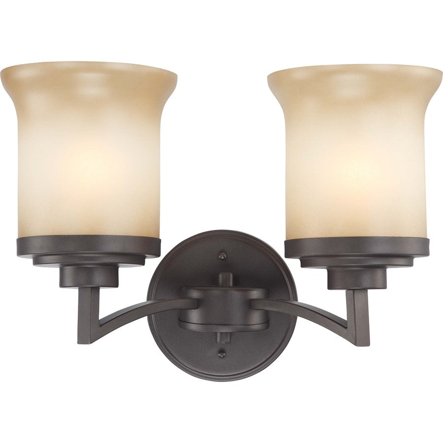 Nuvo Lighting Harmony 2-Light Vanity Light | Dark Chocolate Bronze and Saffron Glass | Bathroom Vanity | 15 x 8 x 10.25 in | Model 60-4122