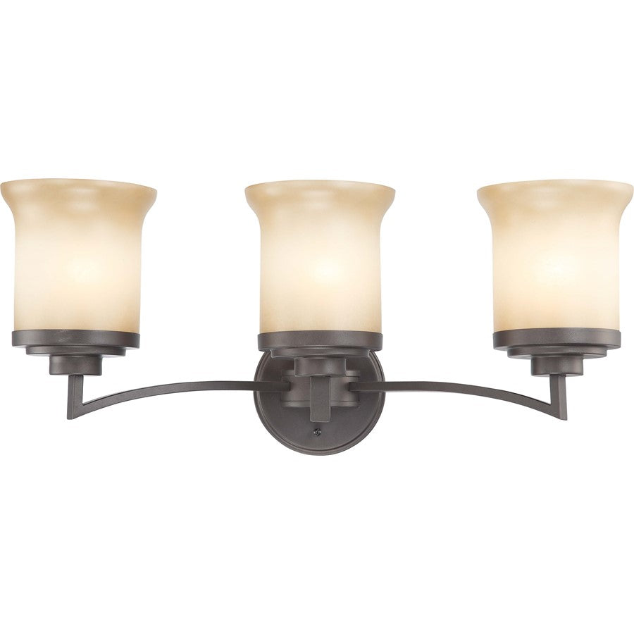 Nuvo Lighting Harmony 24.75in 3-Light Vanity Light | Transitional Dark Chocolate Bronze and Saffron Glass | Bathroom Vanity | 24.75 x 8.75 | Model 60-4123