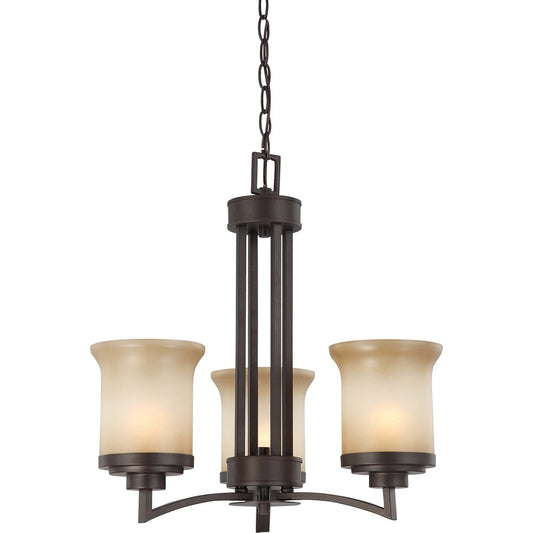 Nuvo Lighting Harmony 20in 3-Light Chandelier | Dark Chocolate Bronze and Saffron Glass | Dining Room & Living Room | 20 x 20 x 13 in | Model 60-4124