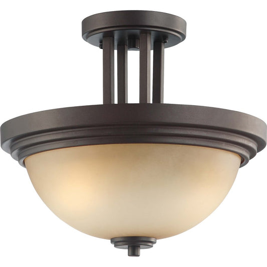 Nuvo Harmony 13.75in 2-Light Semi-Flush Mount | Transitional Dark Chocolate Bronze and Saffron Glass | Entryway & Hallway Ceiling Light | Model 60-4127