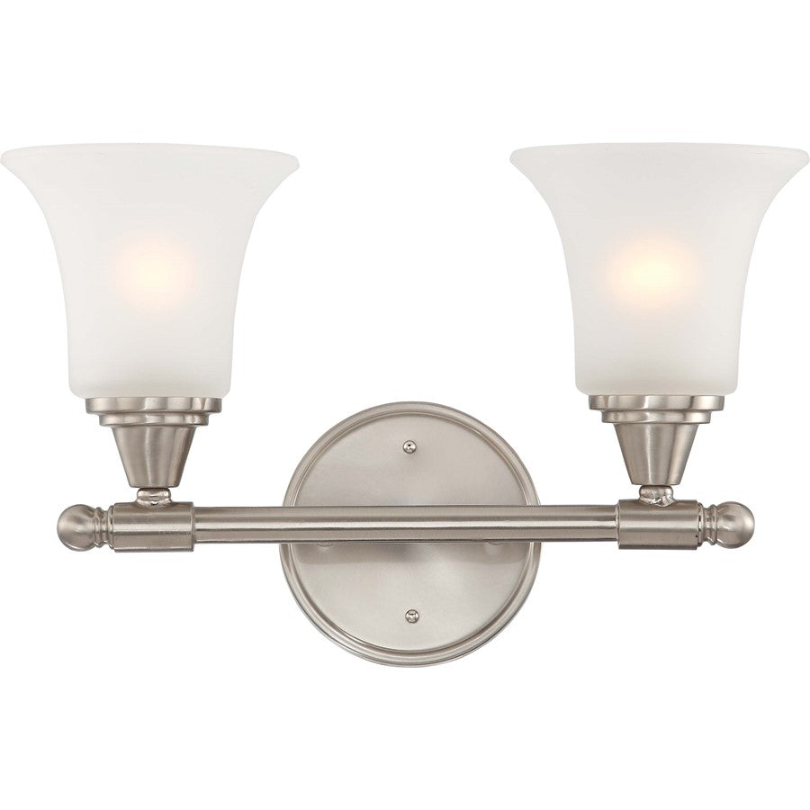 Nuvo Lighting Surrey 16in 2-Light Vanity Light | Contemporary Brushed Nickel and Frosted Glass | Bathroom Vanity & Powder Room | 16 x 9 x | Model 60-4142