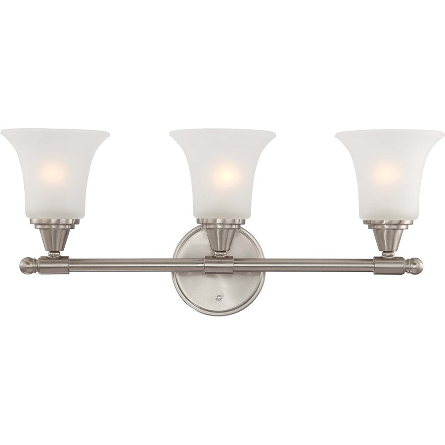 Nuvo Lighting Surrey 23.75in 3-Light Vanity Light | Contemporary Brushed Nickel and Frosted Glass | Bathroom Vanity | 23.75 x 6.75 x 10.25 | Model 60-4143