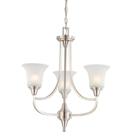 Nuvo Lighting Surrey 21.75in 3-Light Chandelier | Contemporary Brushed Nickel and Frosted Glass | Dining Room & Living Room | 21.75 x 24 in | Model 60-4145
