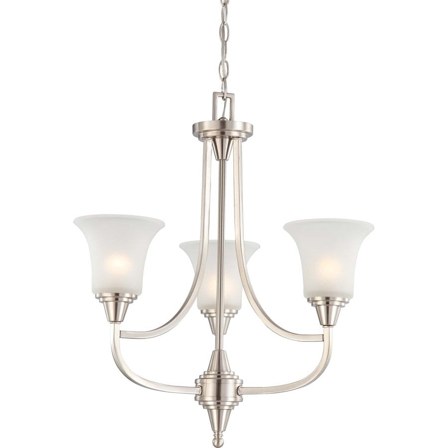 Nuvo Lighting Surrey 21.75in 3-Light Chandelier | Contemporary Brushed Nickel and Frosted Glass | Dining Room & Living Room | 21.75 x 24 in | Model 60-4145