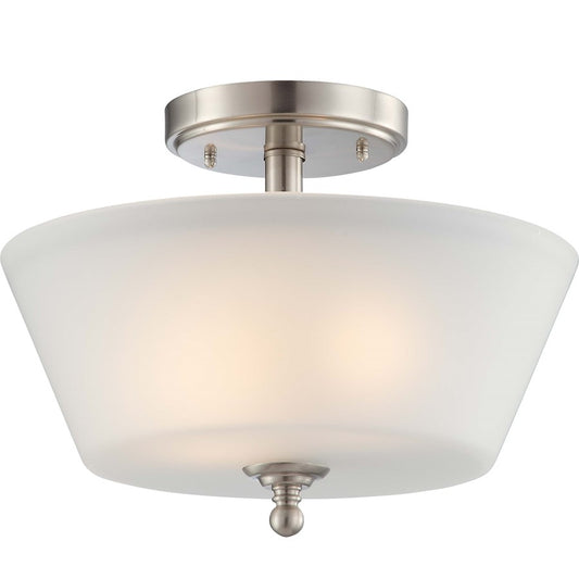 Nuvo Surrey 13in 2-Light Semi-Flush Mount | Contemporary Brushed Nickel and Frosted Glass | Entryway & Hallway Ceiling Light | 13 x 13 x | Model 60-4151