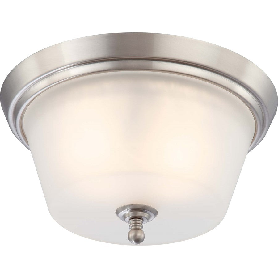 Nuvo Surrey 13in 2-Light Flush Mount | Contemporary Brushed Nickel and Frosted Glass | Hallway & Bathroom Ceiling Light | 13 x 13 x 7 in | Model 60-4152