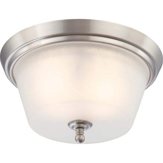 Nuvo Surrey 13in 2-Light Flush Mount | Contemporary Brushed Nickel and Frosted Glass | Hallway & Bathroom Ceiling Light | 13 x 13 x 7 in | Model 60-4152