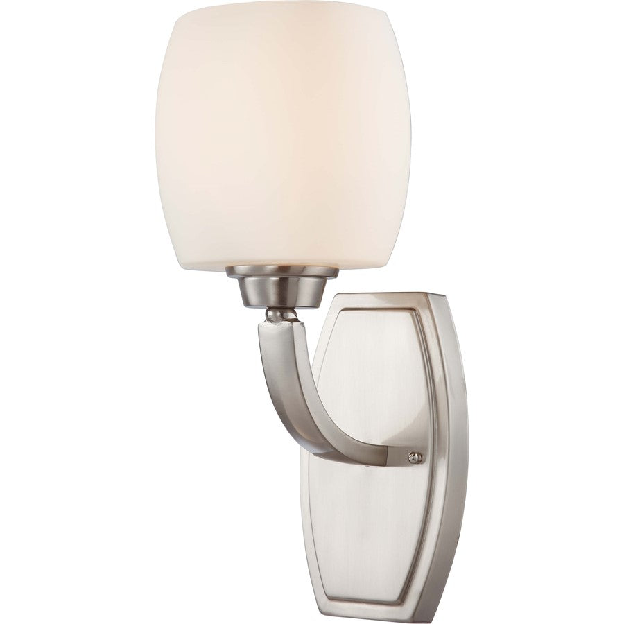 Nuvo Helium 1-Light Vanity Light | Contemporary Brushed Nickel and Satin White Glass | Bathroom Vanity & Powder Room | 6.5in Extension | Model 60-4181