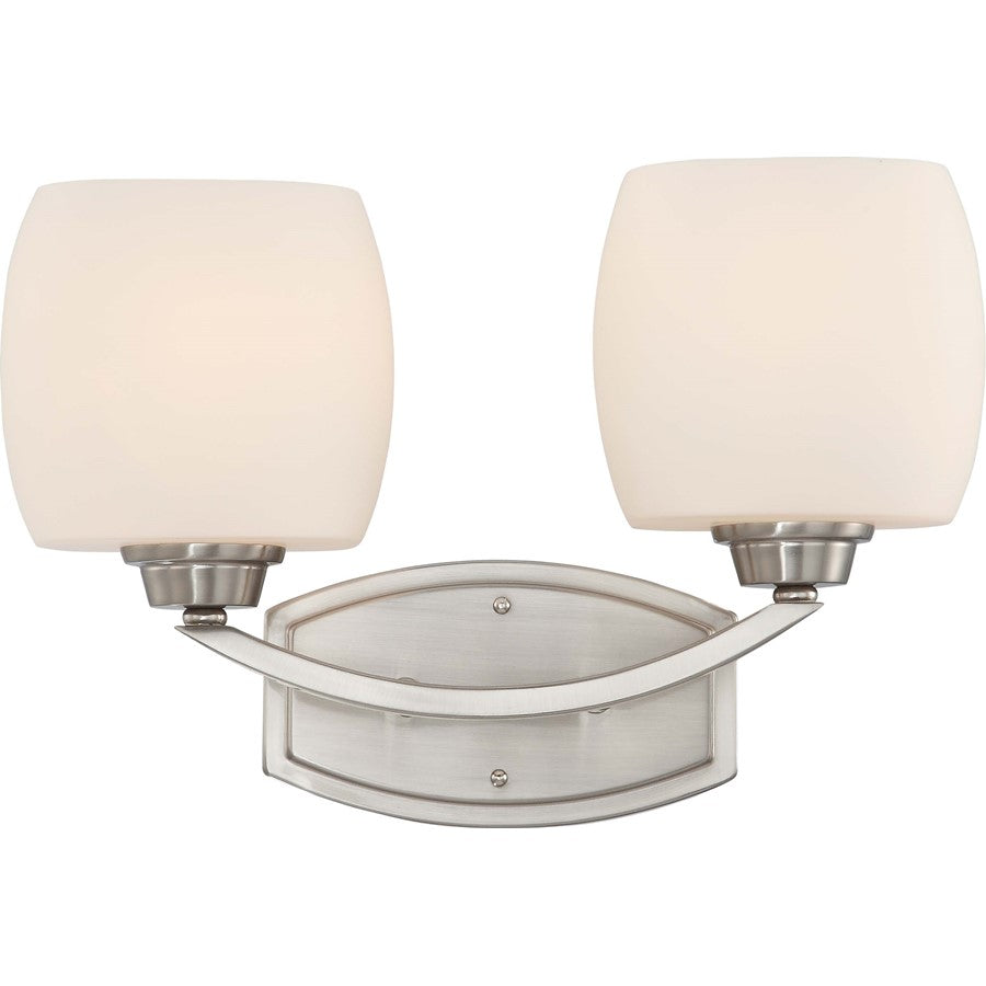 Nuvo Helium 15in 2-Light Vanity Light | Contemporary Brushed Nickel and Satin White Glass | Bathroom Vanity | 15 x 7 x 13 in | Model 60-4182
