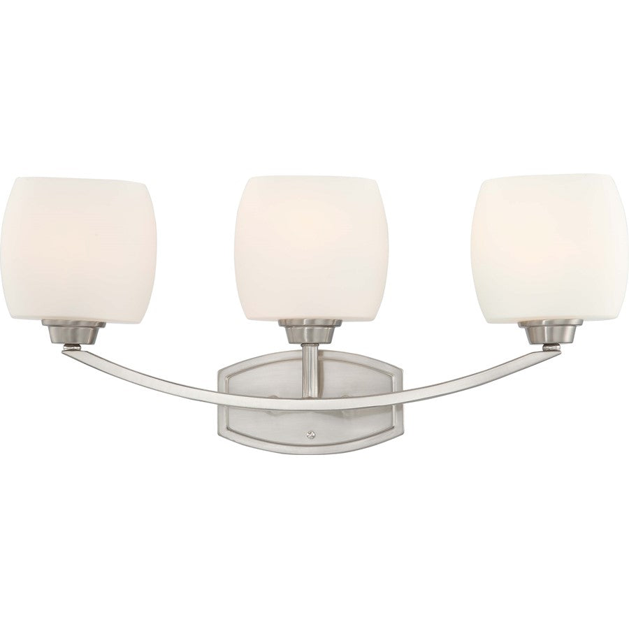 Nuvo Helium 24.5in 3-Light Vanity Light | Contemporary Brushed Nickel and Satin White Glass | Bathroom Vanity | 24.5 x 6.5 x 10.75 in | Model 60-4183