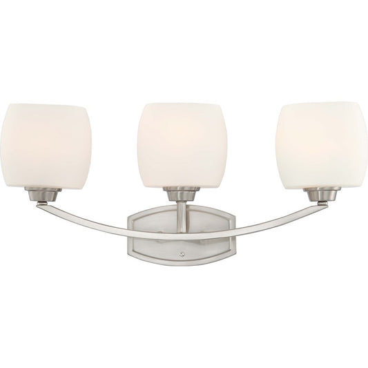 Nuvo Helium 24.5in 3-Light Vanity Light | Contemporary Brushed Nickel and Satin White Glass | Bathroom Vanity | 24.5 x 6.5 x 10.75 in | Model 60-4183