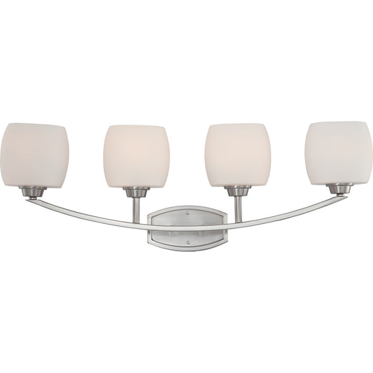 Nuvo Helium 33.75in 4-Light Vanity Light | Contemporary Brushed Nickel and Satin White Glass | Bathroom Vanity | 33.75 x 6.5 x 11.5 in | Model 60-4184