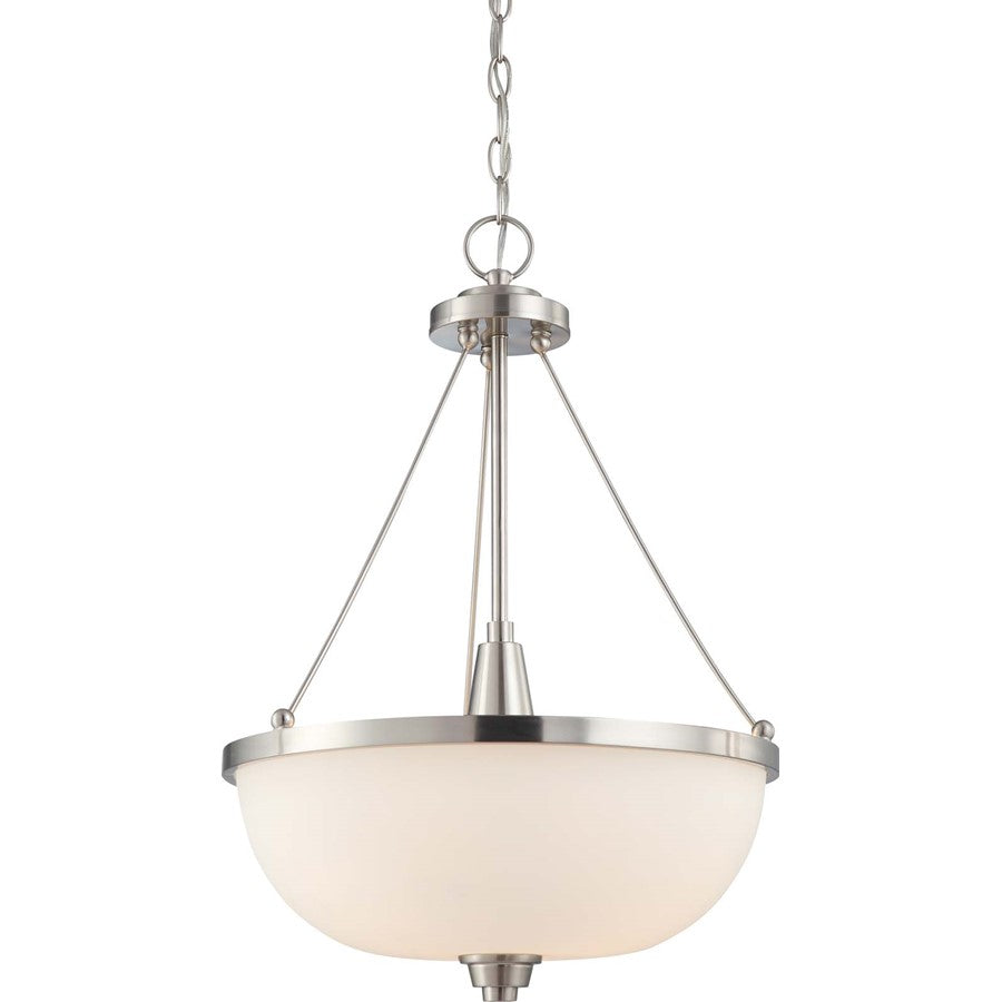 Nuvo Helium 17in 3-Light Pendant | Contemporary Brushed Nickel and Satin White Glass | Kitchen Island & Dining Room | 17 x 17 x 24 in | Model 60-4187