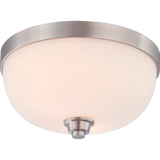 Nuvo Helium 13in 2-Light Flush Mount | Contemporary Brushed Nickel and Satin White Glass | Bedroom & Hallway Ceiling Light | 13 x 13 x 7 in | Model 60-4192