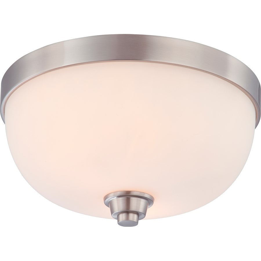 Nuvo Helium 13in 2-Light Flush Mount | Contemporary Brushed Nickel and Satin White Glass | Bedroom & Hallway Ceiling Light | 13 x 13 x 7 in | Model 60-4192