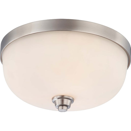 Nuvo Helium 15in 3-Light Flush Mount | Contemporary Brushed Nickel and Satin White Glass | Bedroom & Hallway Ceiling Light | 15 x 15 x 7.5 | Model 60-4193