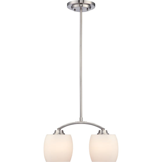 Nuvo Lighting Helium 15in 2-Light Mini Pendant | Brushed Nickel and Satin White Glass | Kitchen Island & Dining Room | 15 x 9 x 11 in | Model 60-4194