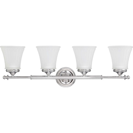 Nuvo Teller 28in 4-Light Bathroom Vanity Light | Traditional Aged Pewter and Frosted Etched Glass | Bathroom Vanity | 29 x 17 x 12 in | Model 60-4264