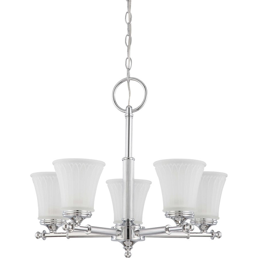 Nuvo Teller 22in 5-Light Chandelier | Traditional Aged Pewter and Frosted Etched Glass | Dining Room & Living Room | 22 x 21 x 8 in | Model 60-4265