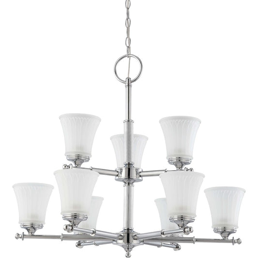 Nuvo Teller 30in 9-Light Chandelier | Traditional Aged Pewter and Frosted Etched Glass | Dining Room & Living Room | 30 x 27 in | Model 60-4269