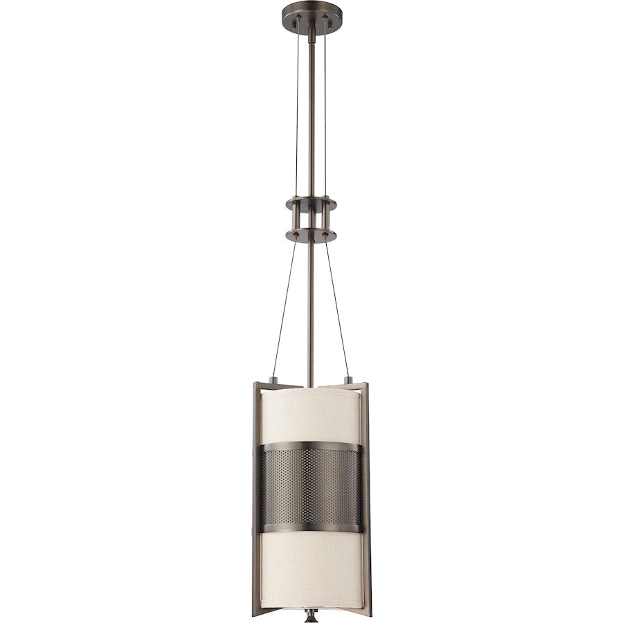 Nuvo Diesel 11in 1-Light Vertical Pendant | Industrial Aged Bronze and Khaki Fabric Shade | Kitchen Island & Dining Room | 11 x 11 x 23 in | Model 60-4431