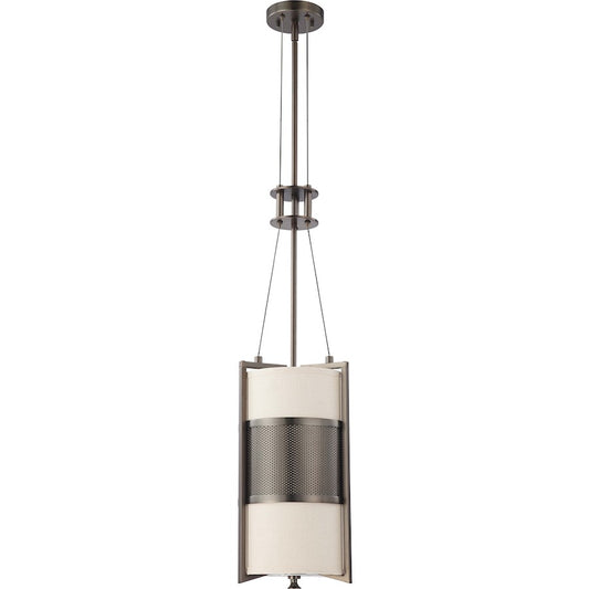 Nuvo Diesel 11in 1-Light Vertical Pendant | Industrial Aged Bronze and Khaki Fabric Shade | Kitchen Island & Dining Room | 11 x 11 x 23 in | Model 60-4431