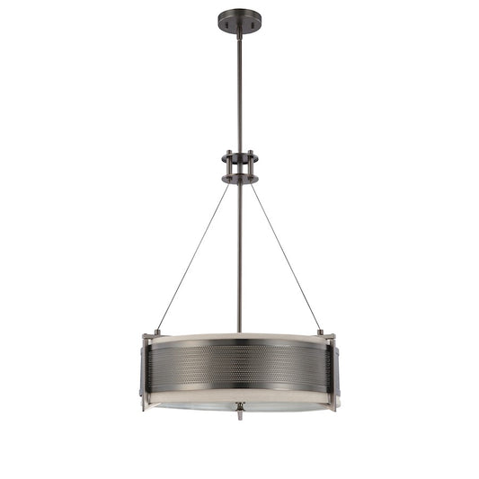 Nuvo Diesel 21in 4-Light Round Pendant | Aged Bronze and Khaki Fabric Shade | Kitchen Island & Dining Room | 23 x 23 x 13 in | Model 60-4433
