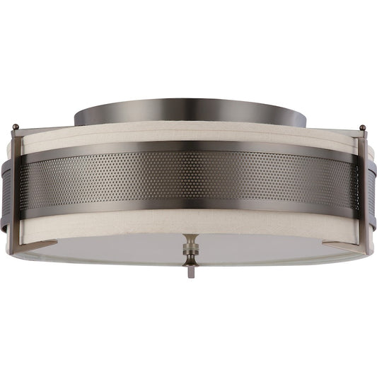Nuvo Lighting Diesel 24in 4-Light Flush Mount | Industrial Aged Bronze and Khaki Fabric Shade | Bedroom & Hallway Ceiling Light | 24 x 24 | Model 60-4437
