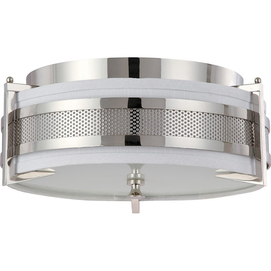 Nuvo Diesel 16in 3-Light Flush Mount | Contemporary Polished Nickel and Slate Gray Fabric Shade | Bedroom & Hallway Ceiling Light | 16 x | Model 60-4446