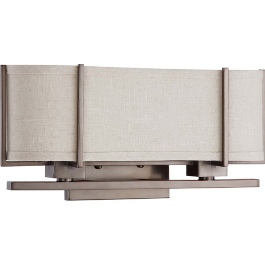 Nuvo Lighting Portia 2-Light Wall Sconce | Hazel Bronze and Khaki Fabric Shade | Bathroom & Hallway Accent | 16.75 x 6.625 x 8 in, Damp | Model 60-4454