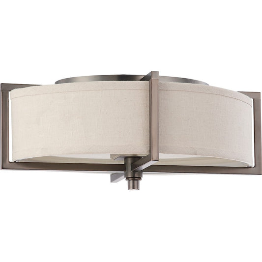 Nuvo Lighting Portia 16in 2-Light Oval Flush Mount | Transitional Hazel Bronze and Khaki Fabric Shade | Bathroom & Hallway Ceiling Light | Model 60-4458