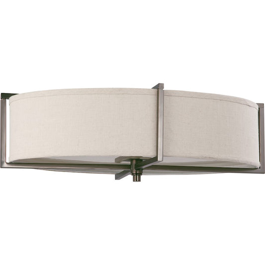 Nuvo Lighting Portia 24in 6-Light Flush Mount | Hazel Bronze and Khaki Fabric | Damp-Rated Living Room & Hallway | 16 x 7.75 x 24 in | Model 60-4459