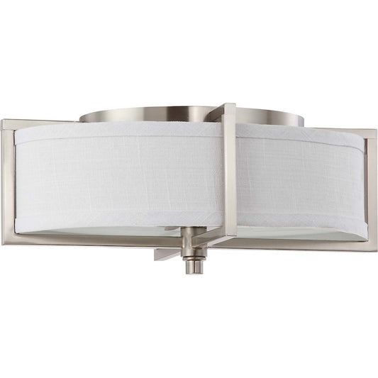 Nuvo Portia 16in 2-Light Oval Pendant | Brushed Nickel and Slate Gray Fabric | Kitchen Island & Dining Room | 11 x 16 x 6.25 in | Model 60-4468